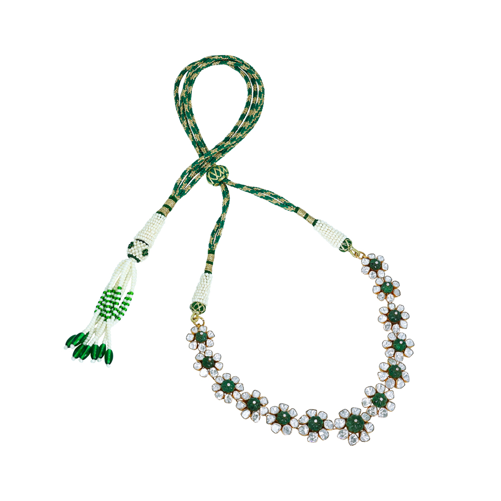 Polki Necklace with Emerald Accents and Blooming Design